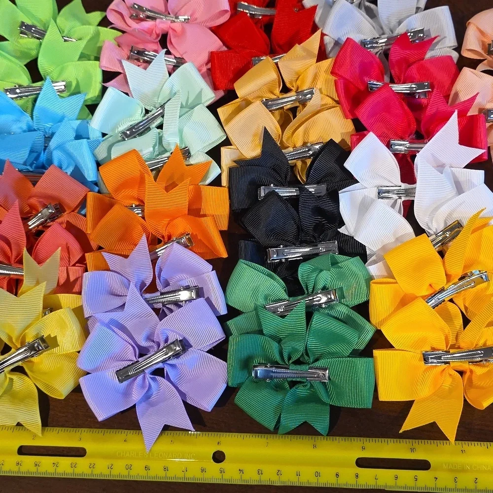 (J20) 40 Total, Colorful Hair Bow Clip Set for Kids